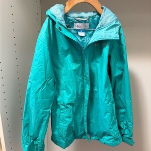 Columbia Kids’ Aqua Teal Rain Jacket, Size Medium 10/12